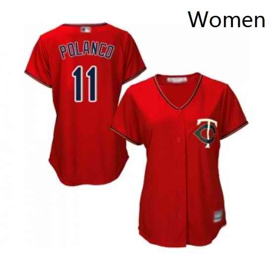 Womens Minnesota Twins 11 Jorge Polanco Replica Scarlet Alternate Cool Base Baseball Jersey